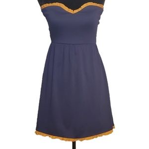 Shaye Blue Strapless Dress Tie Back Navy Mustard